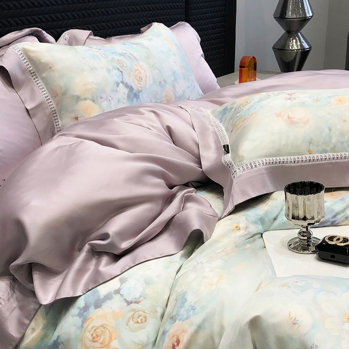 91家纺网 家纺一手货源 找家纺 黑白森林 2026新款轻奢天丝印花四件套 紫嫣