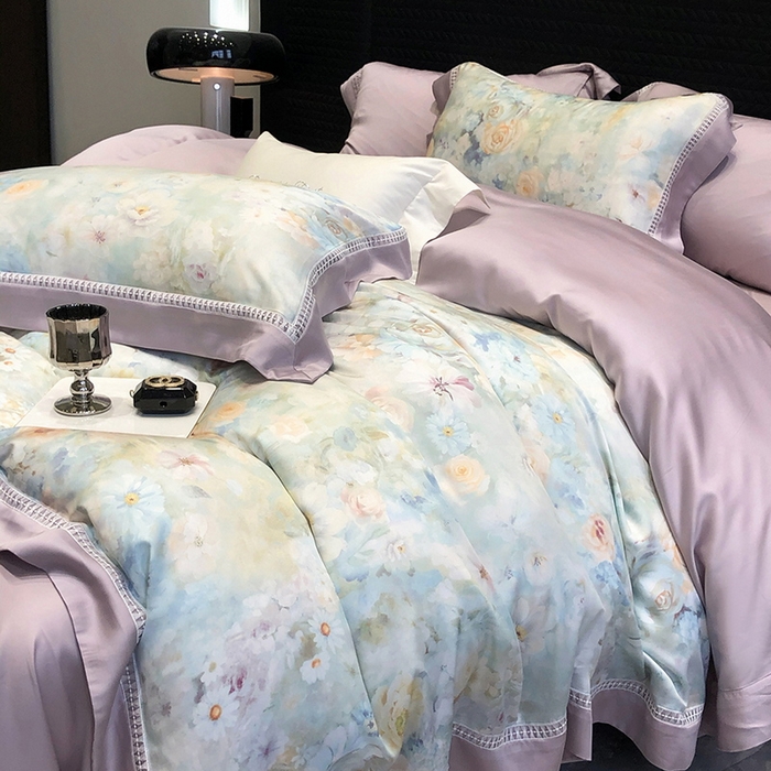 91家纺网 家纺一手货源 找家纺 黑白森林 2026新款轻奢天丝印花四件套 紫嫣