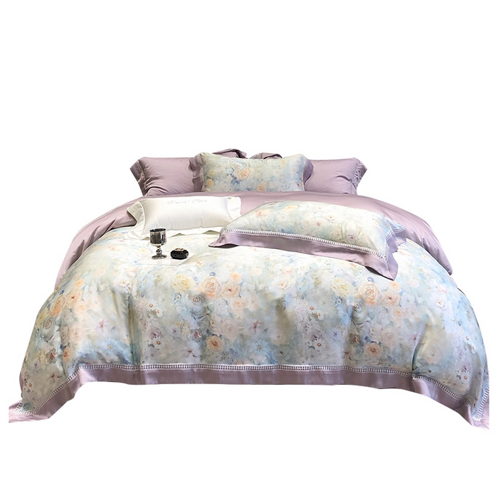 91家纺网 家纺一手货源 找家纺 黑白森林 2026新款轻奢天丝印花四件套 紫嫣