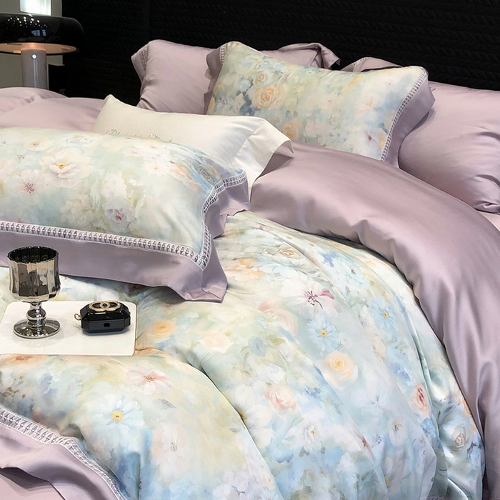 91家纺网 家纺一手货源 找家纺 黑白森林 2026新款轻奢天丝印花四件套 紫嫣