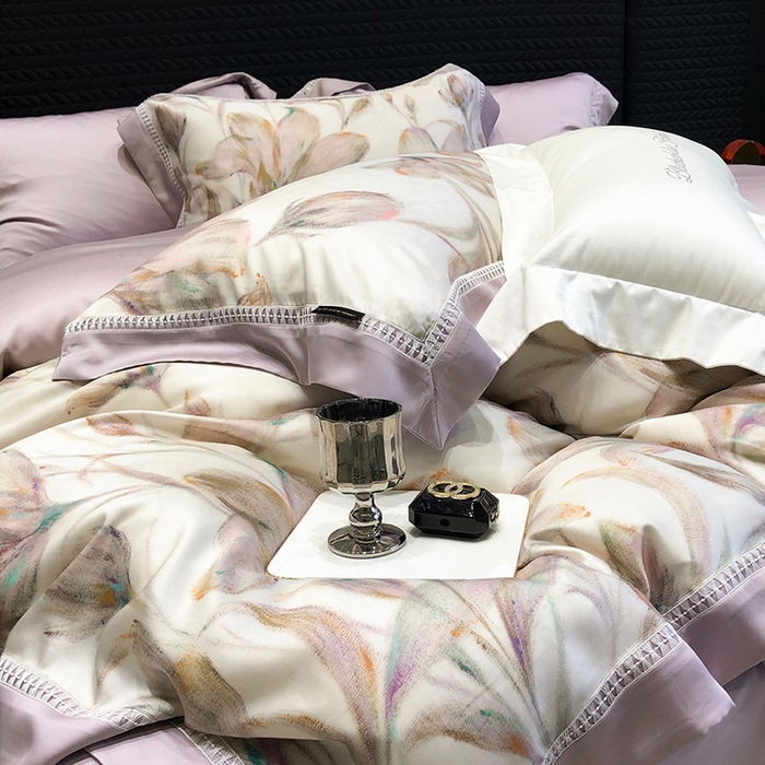 91家纺网 家纺一手货源 找家纺 黑白森林 2026新款轻奢天丝印花四件套 未央-紫