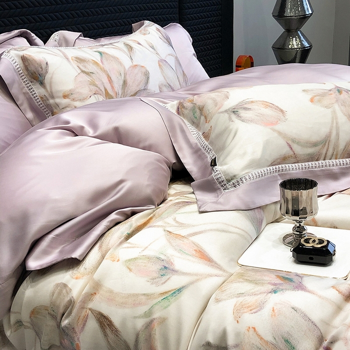 91家纺网 家纺一手货源 找家纺 黑白森林 2026新款轻奢天丝印花四件套 未央-紫