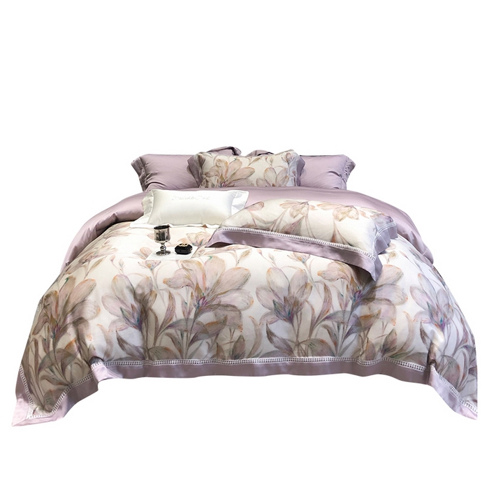 91家纺网 家纺一手货源 找家纺 黑白森林 2026新款轻奢天丝印花四件套 未央-紫