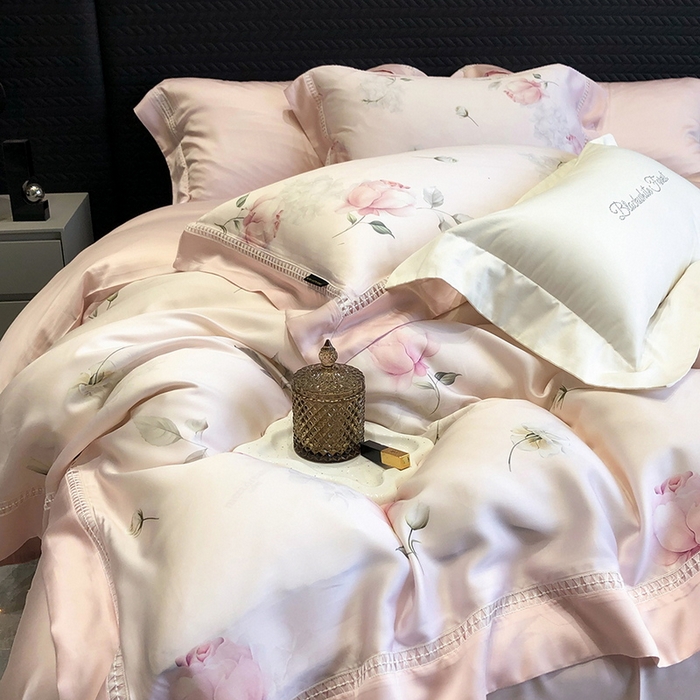 黑白森林 2026新款轻奢天丝印花四件套 邂逅-粉