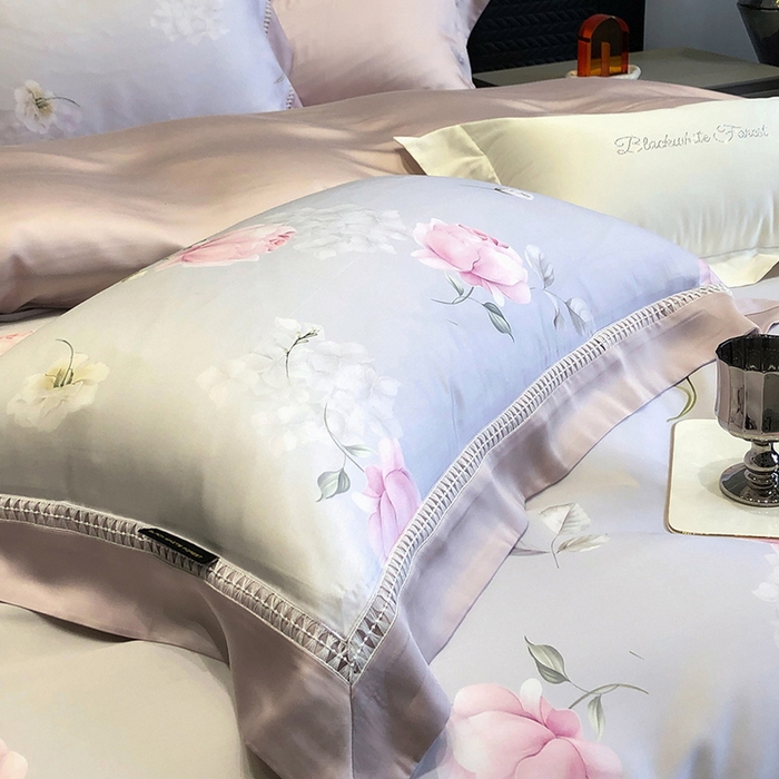 91家纺网 家纺一手货源 找家纺 黑白森林 2026新款轻奢天丝印花四件套 邂逅-灰