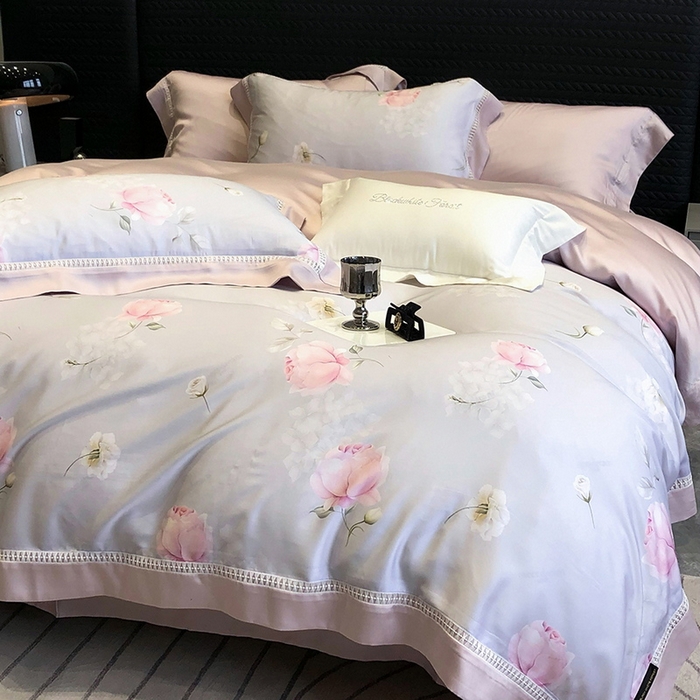 91家纺网 家纺一手货源 找家纺 黑白森林 2026新款轻奢天丝印花四件套 邂逅-灰