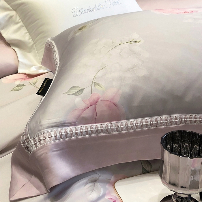 91家纺网 家纺一手货源 找家纺 黑白森林 2026新款轻奢天丝印花四件套 邂逅-灰