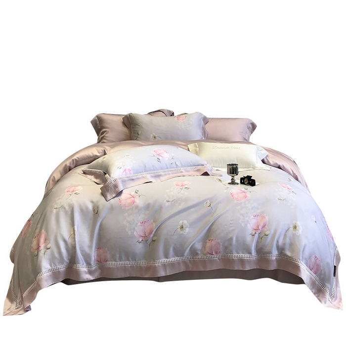 91家纺网 家纺一手货源 找家纺 黑白森林 2026新款轻奢天丝印花四件套 邂逅-灰