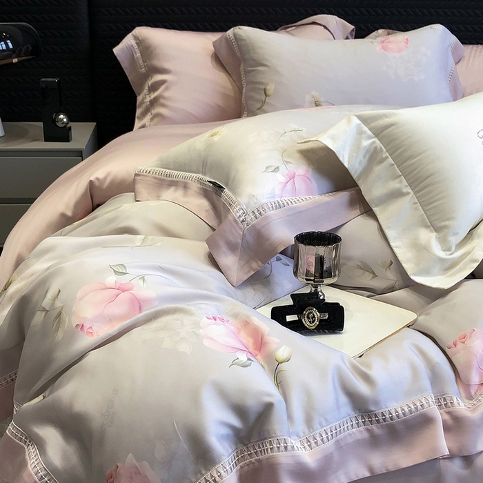 黑白森林 2026新款轻奢天丝印花四件套 邂逅-灰