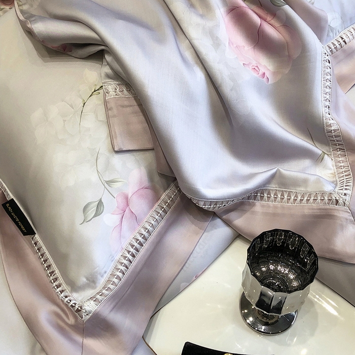 91家纺网 家纺一手货源 找家纺 黑白森林 2026新款轻奢天丝印花四件套 邂逅-灰