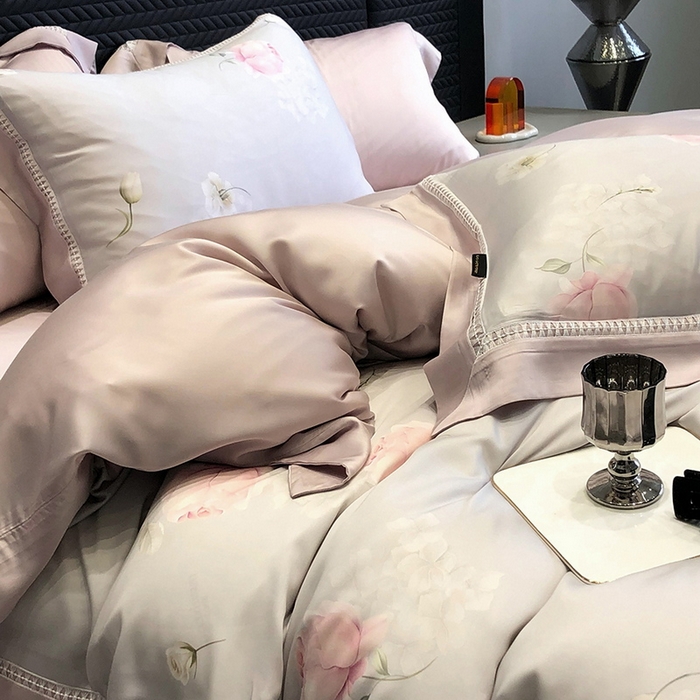 91家纺网 家纺一手货源 找家纺 黑白森林 2026新款轻奢天丝印花四件套 邂逅-灰