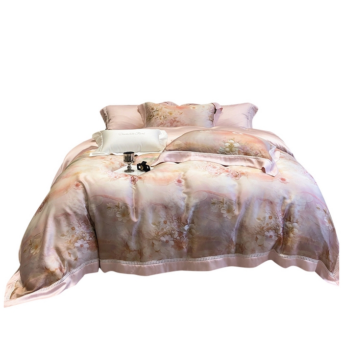 91家纺网 家纺一手货源 找家纺 黑白森林 2026新款轻奢天丝印花四件套 云馥-粉