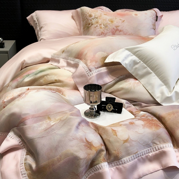 黑白森林 2026新款轻奢天丝印花四件套 云馥-粉