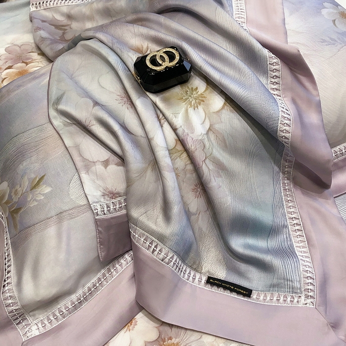 91家纺网 家纺一手货源 找家纺 黑白森林 2026新款轻奢天丝印花四件套 云馥-紫