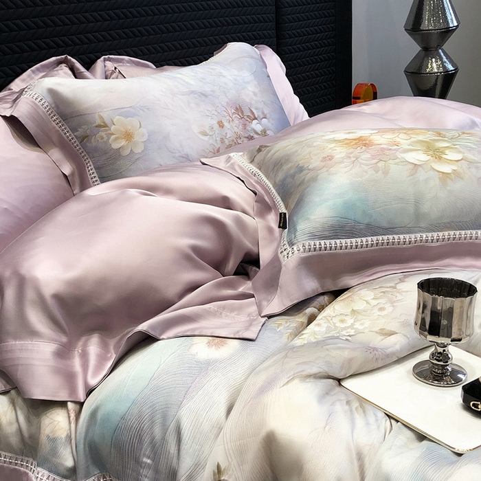 91家纺网 家纺一手货源 找家纺 黑白森林 2026新款轻奢天丝印花四件套 云馥-紫