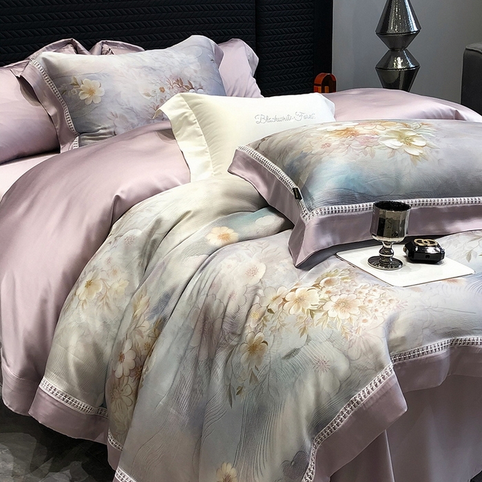 91家纺网 家纺一手货源 找家纺 黑白森林 2026新款轻奢天丝印花四件套 云馥-紫