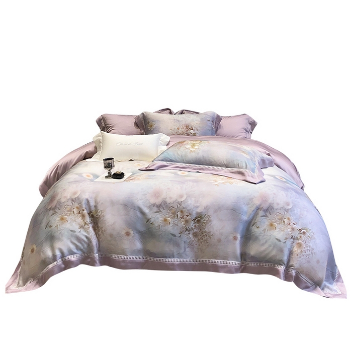 91家纺网 家纺一手货源 找家纺 黑白森林 2026新款轻奢天丝印花四件套 云馥-紫