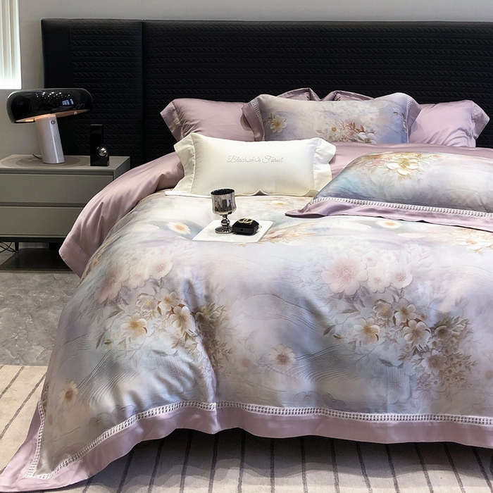 91家纺网 家纺一手货源 找家纺 黑白森林 2026新款轻奢天丝印花四件套 云馥-紫