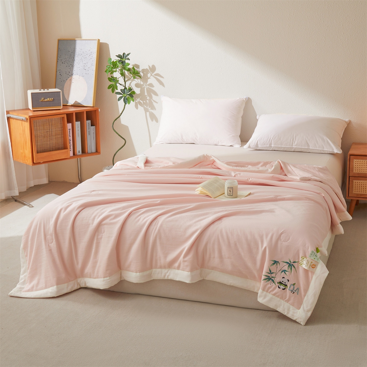 91家纺网 家纺一手货源 找家纺 招财星家纺 2026新款A类凉感竹纤维夏被空调被可机洗水洗夏被单人宿舍薄款被子（带质检报告买家秀） 熊猫-少女粉