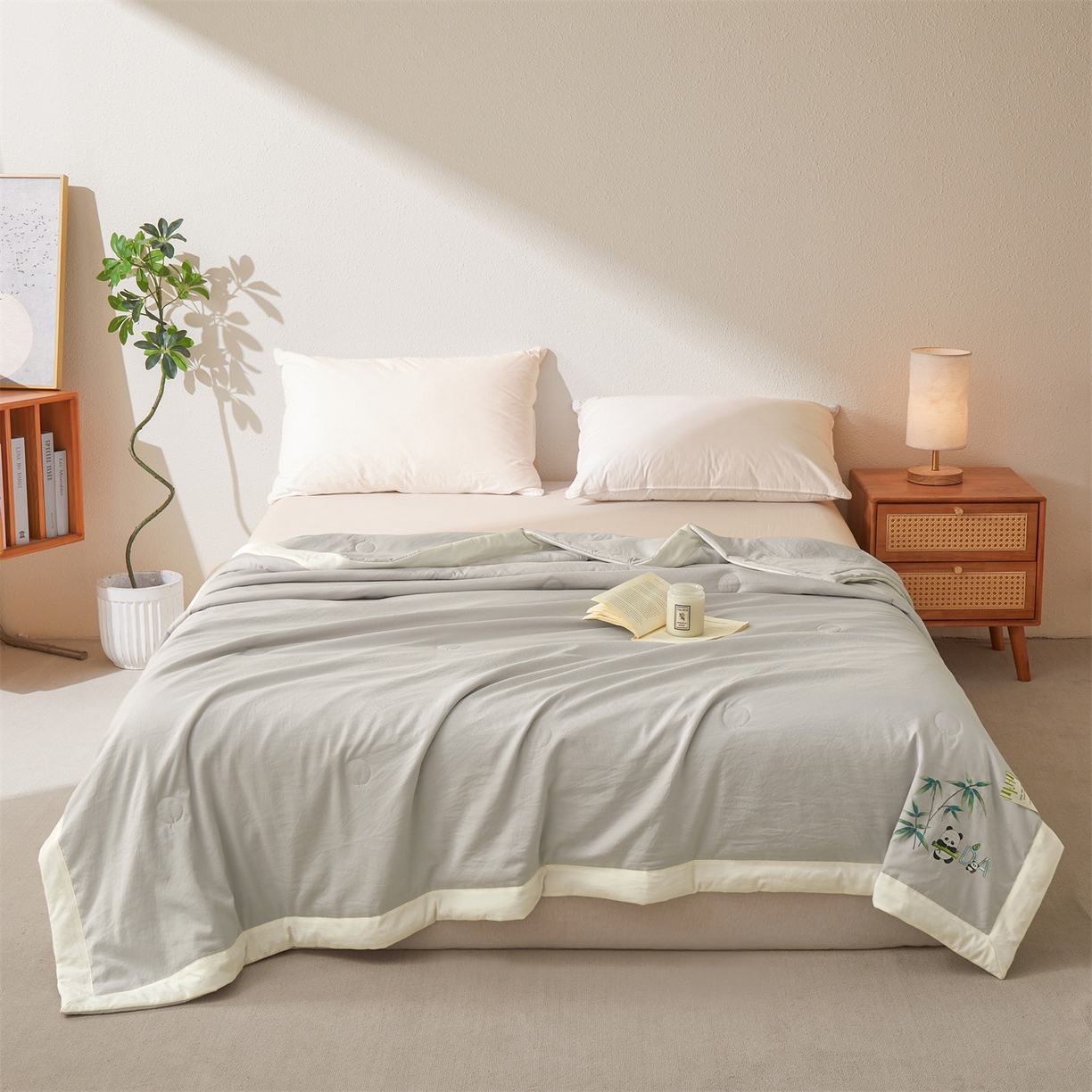 91家纺网 家纺一手货源 找家纺 招财星家纺 2026新款A类凉感竹纤维夏被空调被可机洗水洗夏被单人宿舍薄款被子（带质检报告买家秀） 熊猫-雾灰