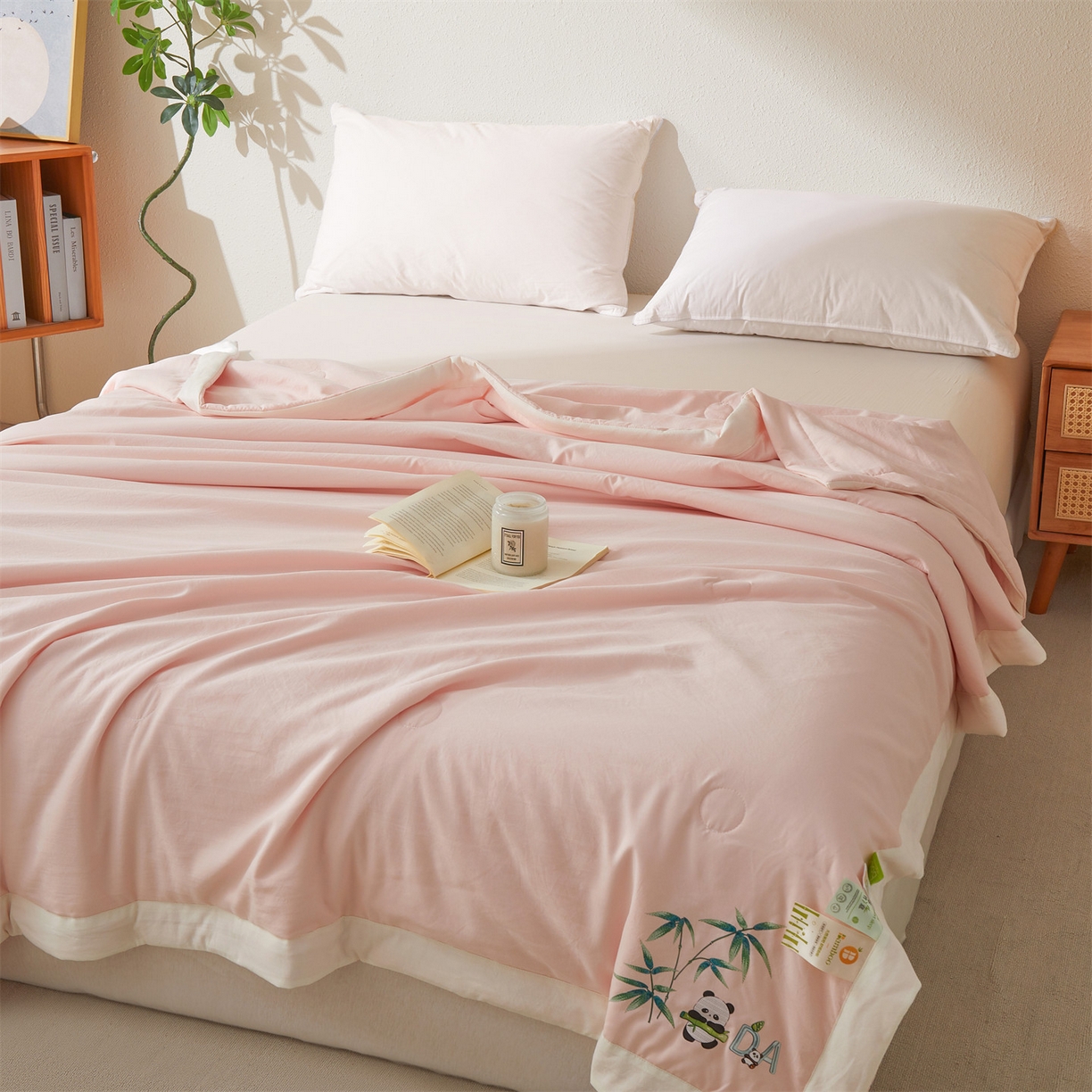 91家纺网 家纺一手货源 找家纺 招财星家纺 2026新款A类凉感竹纤维夏被空调被可机洗水洗夏被单人宿舍薄款被子（带质检报告买家秀） 熊猫-少女粉