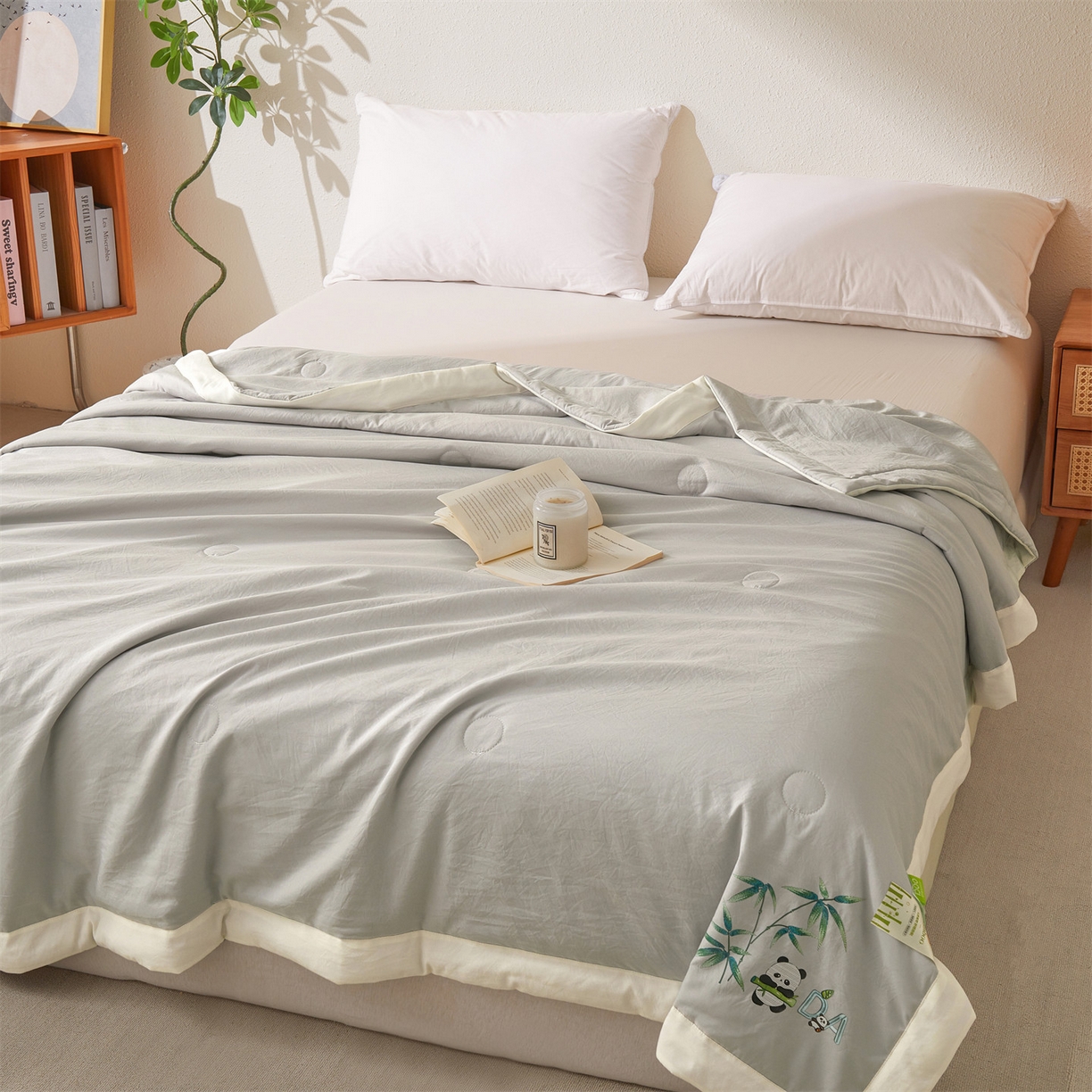 91家纺网 家纺一手货源 找家纺 招财星家纺 2026新款A类凉感竹纤维夏被空调被可机洗水洗夏被单人宿舍薄款被子（带质检报告买家秀） 熊猫-雾灰