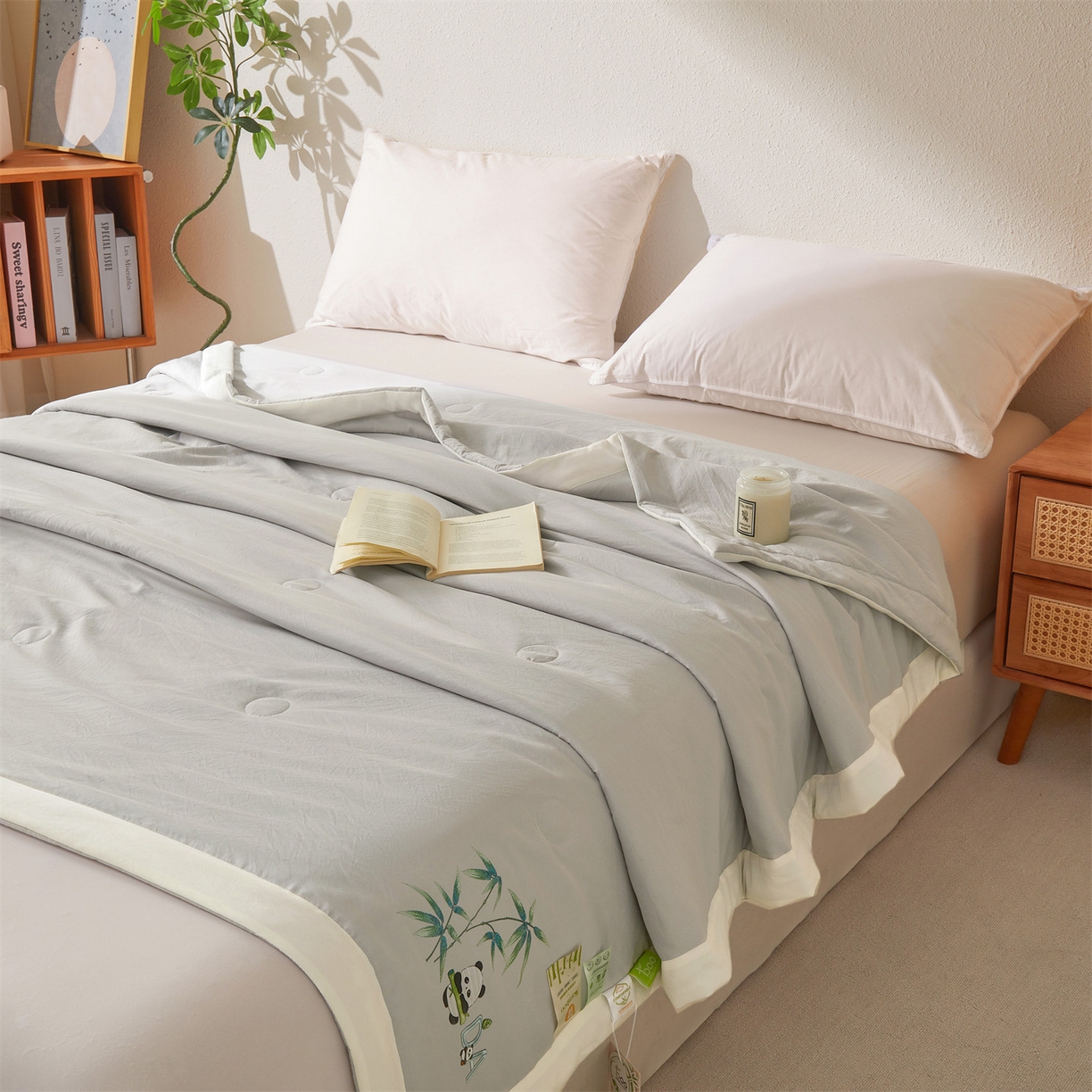 91家纺网 家纺一手货源 找家纺 招财星家纺 2026新款A类凉感竹纤维夏被空调被可机洗水洗夏被单人宿舍薄款被子（带质检报告买家秀） 熊猫-雾灰