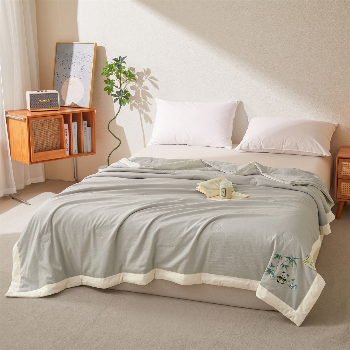 91家纺网 家纺一手货源 找家纺 招财星家纺 2026新款A类凉感竹纤维夏被空调被可机洗水洗夏被单人宿舍薄款被子（带质检报告买家秀） 熊猫-雾灰