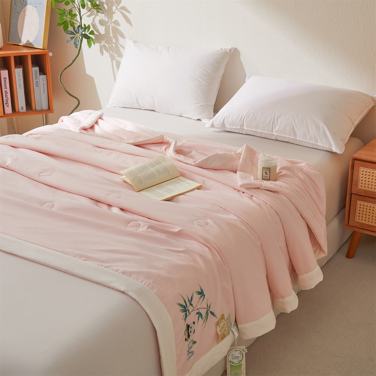 91家纺网 家纺一手货源 找家纺 招财星家纺 2026新款A类凉感竹纤维夏被空调被可机洗水洗夏被单人宿舍薄款被子（带质检报告买家秀） 熊猫-少女粉