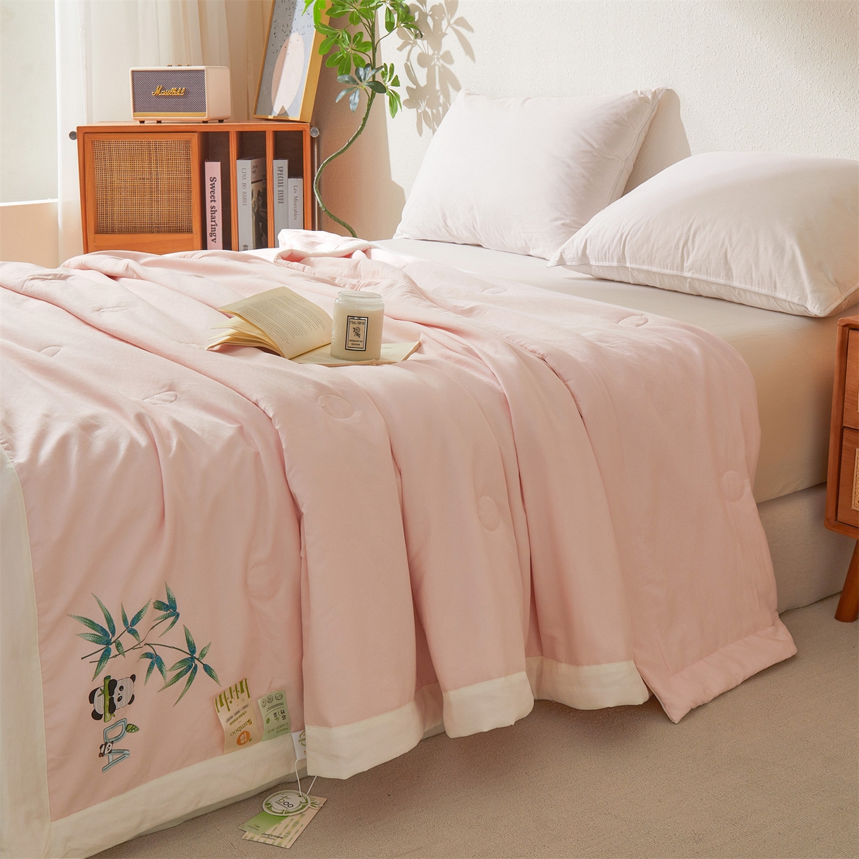 91家纺网 家纺一手货源 找家纺 招财星家纺 2026新款A类凉感竹纤维夏被空调被可机洗水洗夏被单人宿舍薄款被子（带质检报告买家秀） 熊猫-少女粉