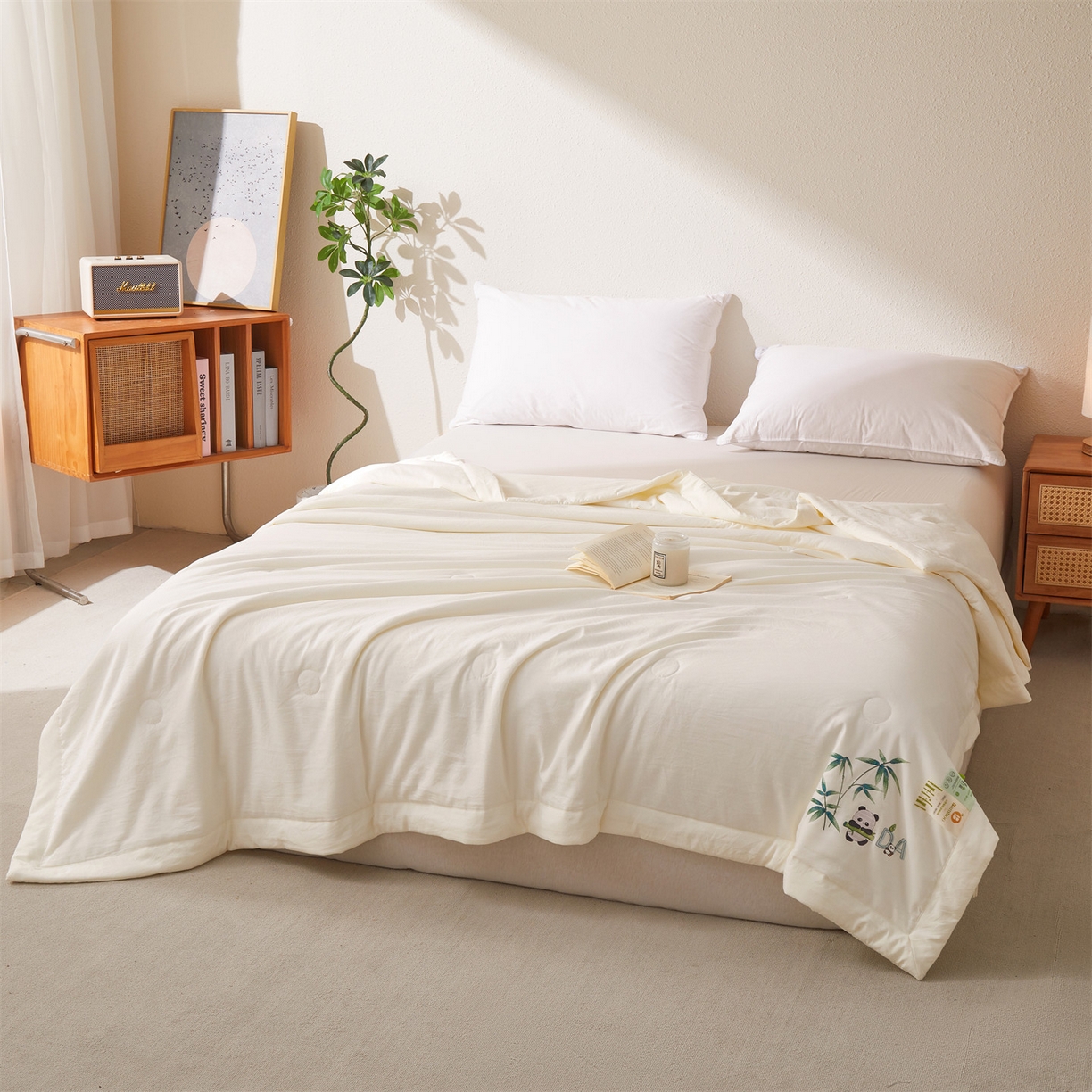 91家纺网 家纺一手货源 找家纺 招财星家纺 2026新款A类凉感竹纤维夏被空调被可机洗水洗夏被单人宿舍薄款被子（带质检报告买家秀） 熊猫-本白