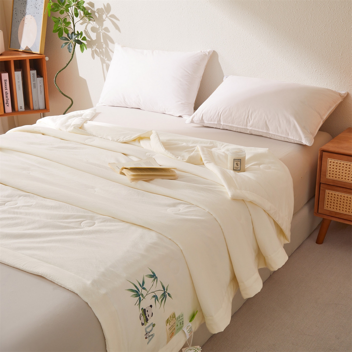 91家纺网 家纺一手货源 找家纺 招财星家纺 2026新款A类凉感竹纤维夏被空调被可机洗水洗夏被单人宿舍薄款被子（带质检报告买家秀） 熊猫-本白