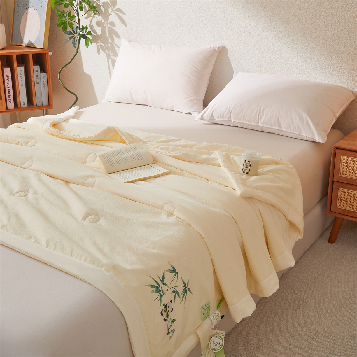 91家纺网 家纺一手货源 找家纺 招财星家纺 2026新款A类凉感竹纤维夏被空调被可机洗水洗夏被单人宿舍薄款被子（带质检报告买家秀） 熊猫-奶油黄