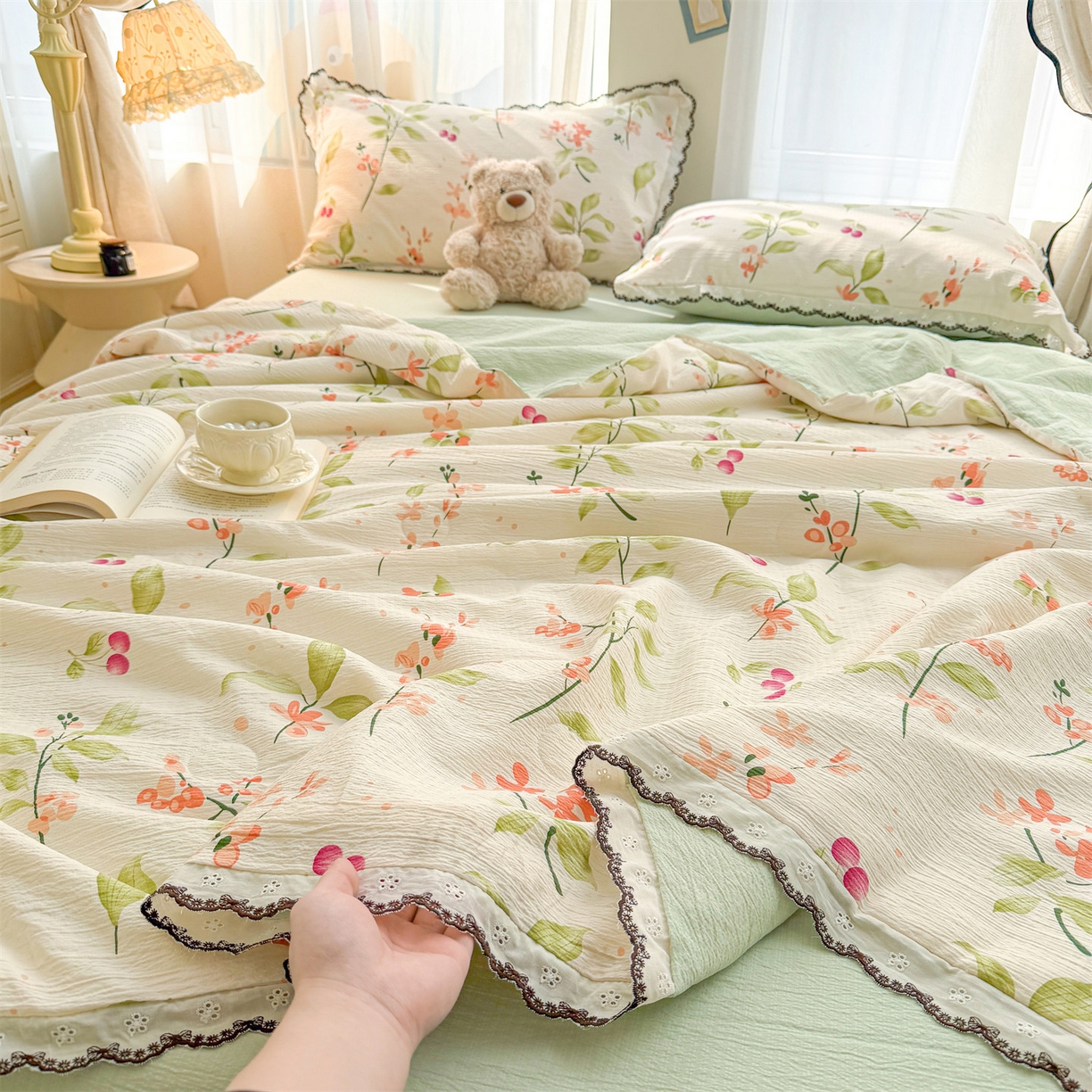 91家纺网 家纺一手货源 找家纺 （总）招财星家纺 2026新款A类全棉花边云感双层纱大豆纤维夏被四件套夏被夏凉被空调被（带质检报告买家秀）