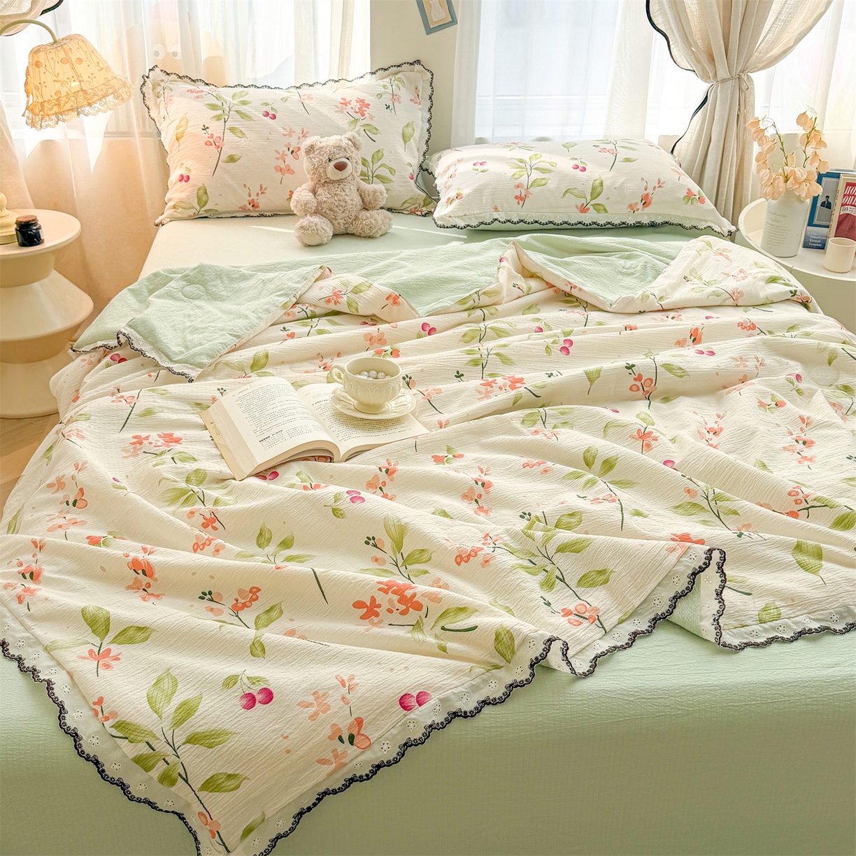 91家纺网 家纺一手货源 找家纺 （总）招财星家纺 2026新款A类全棉花边云感双层纱大豆纤维夏被四件套夏被夏凉被空调被（带质检报告买家秀）