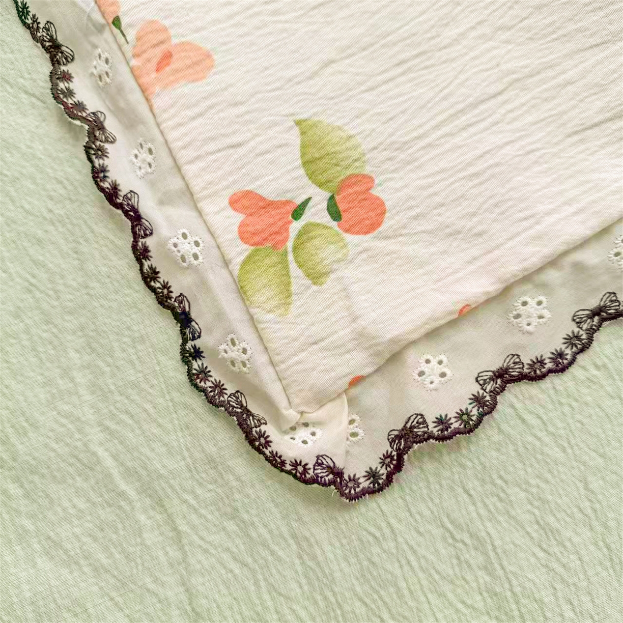 91家纺网 家纺一手货源 找家纺 招财星家纺 2026新款A类全棉花边云感双层纱大豆纤维夏被四件套夏被夏凉被空调被（带质检报告买家秀） 花边款-金枝玉叶