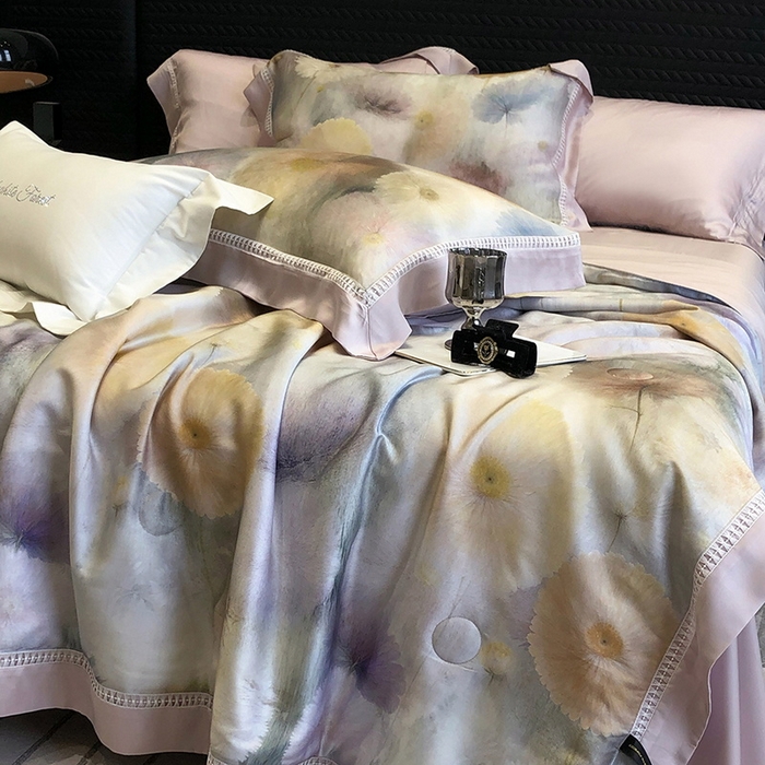 91家纺网 家纺一手货源 找家纺 黑白森林 2026新款天丝印花夏被四件套系列 碧薇-紫