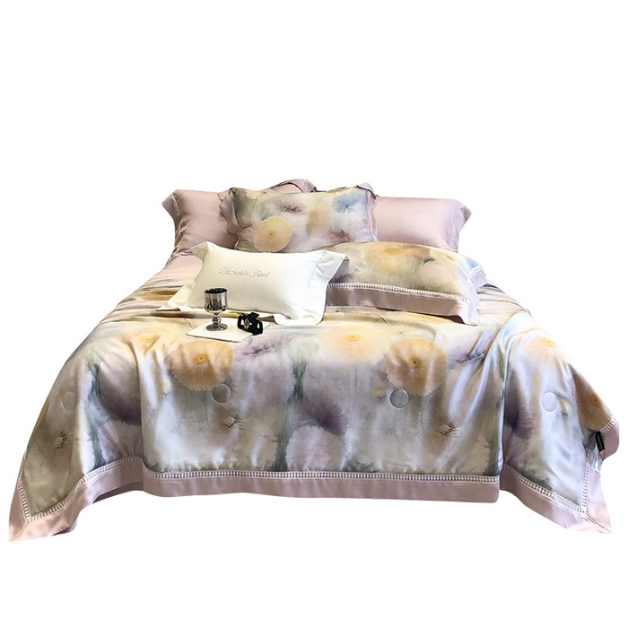 91家纺网 家纺一手货源 找家纺 黑白森林 2026新款天丝印花夏被四件套系列 碧薇-紫