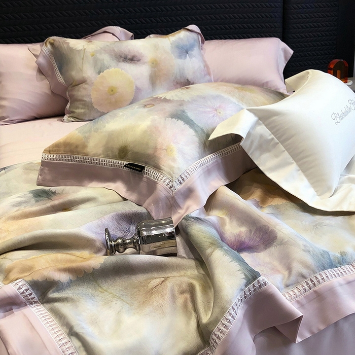 91家纺网 家纺一手货源 找家纺 黑白森林 2026新款天丝印花夏被四件套系列 碧薇-紫