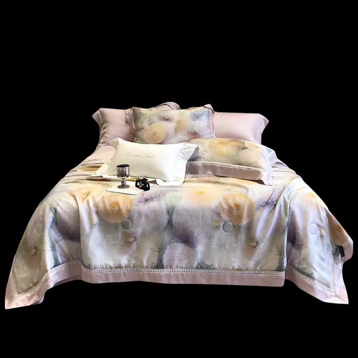 91家纺网 家纺一手货源 找家纺 黑白森林 2026新款天丝印花夏被四件套系列 碧薇-紫