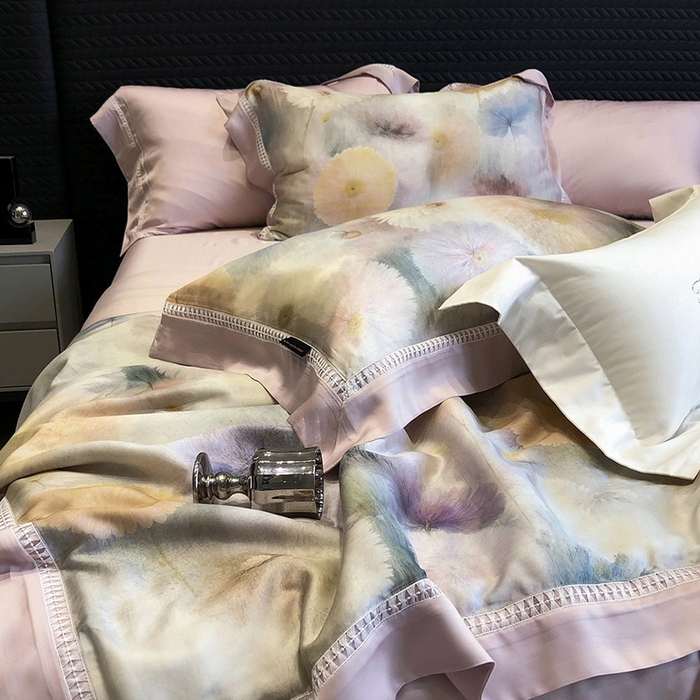 91家纺网 家纺一手货源 找家纺 黑白森林 2026新款天丝印花夏被四件套系列 碧薇-紫