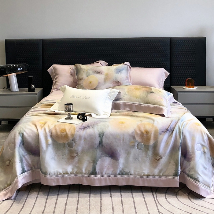 91家纺网 家纺一手货源 找家纺 黑白森林 2026新款天丝印花夏被四件套系列 碧薇-紫