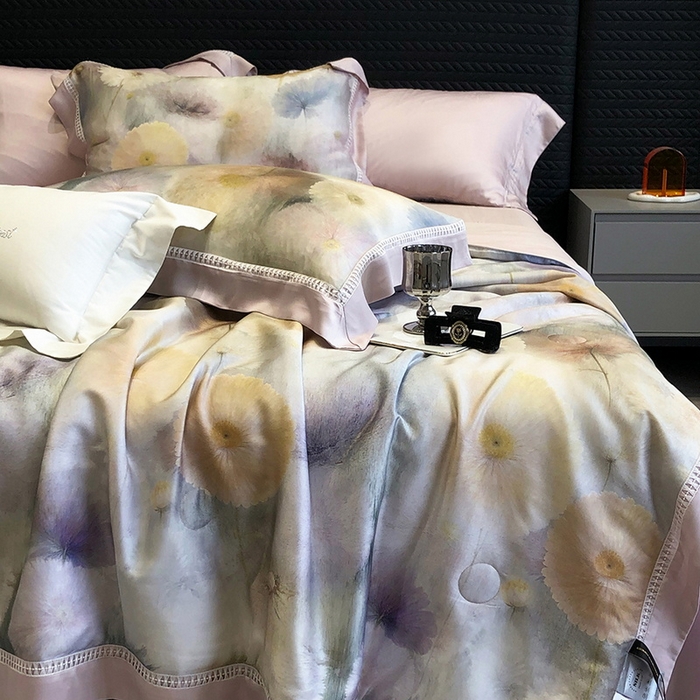 91家纺网 家纺一手货源 找家纺 黑白森林 2026新款天丝印花夏被四件套系列 碧薇-紫