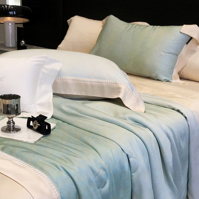 91家纺网 家纺一手货源 找家纺 黑白森林 2026新款天丝印花夏被四件套系列 蒂妮-绿