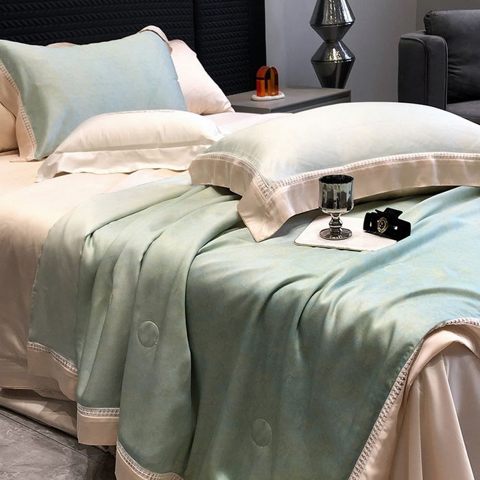 91家纺网 家纺一手货源 找家纺 黑白森林 2026新款天丝印花夏被四件套系列 蒂妮-绿