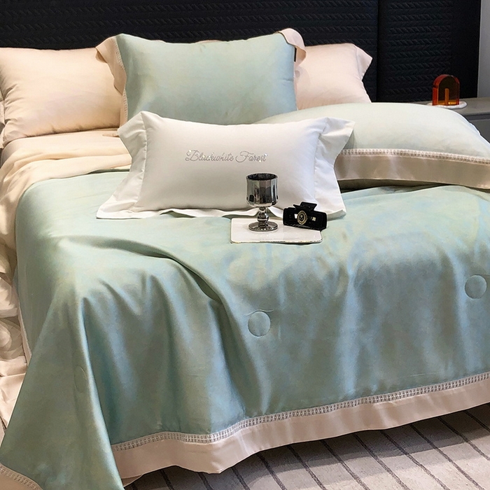 91家纺网 家纺一手货源 找家纺 黑白森林 2026新款天丝印花夏被四件套系列 蒂妮-绿