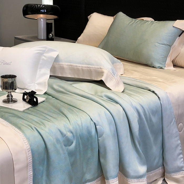 91家纺网 家纺一手货源 找家纺 黑白森林 2026新款天丝印花夏被四件套系列 蒂妮-绿