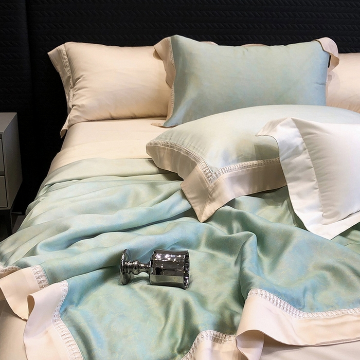 91家纺网 家纺一手货源 找家纺 黑白森林 2026新款天丝印花夏被四件套系列 蒂妮-绿