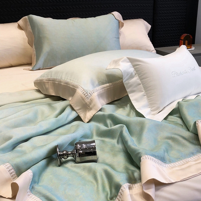 91家纺网 家纺一手货源 找家纺 黑白森林 2026新款天丝印花夏被四件套系列 蒂妮-绿