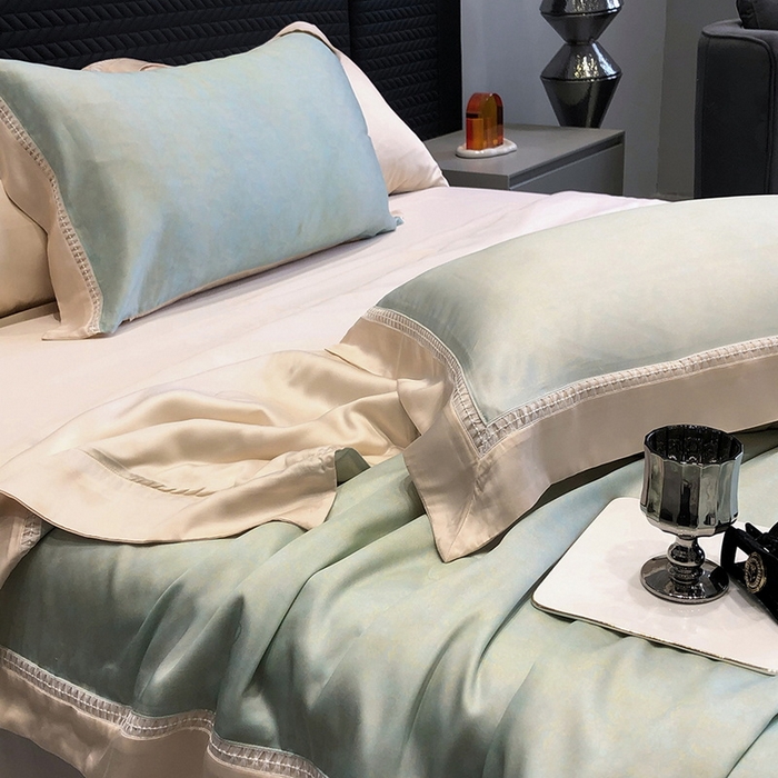 91家纺网 家纺一手货源 找家纺 黑白森林 2026新款天丝印花夏被四件套系列 蒂妮-绿